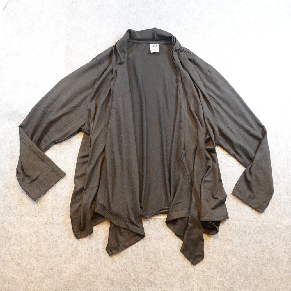 Natori Cardigan Women XXL Black Open Front Drape Knit Long Sleeve Waterfall